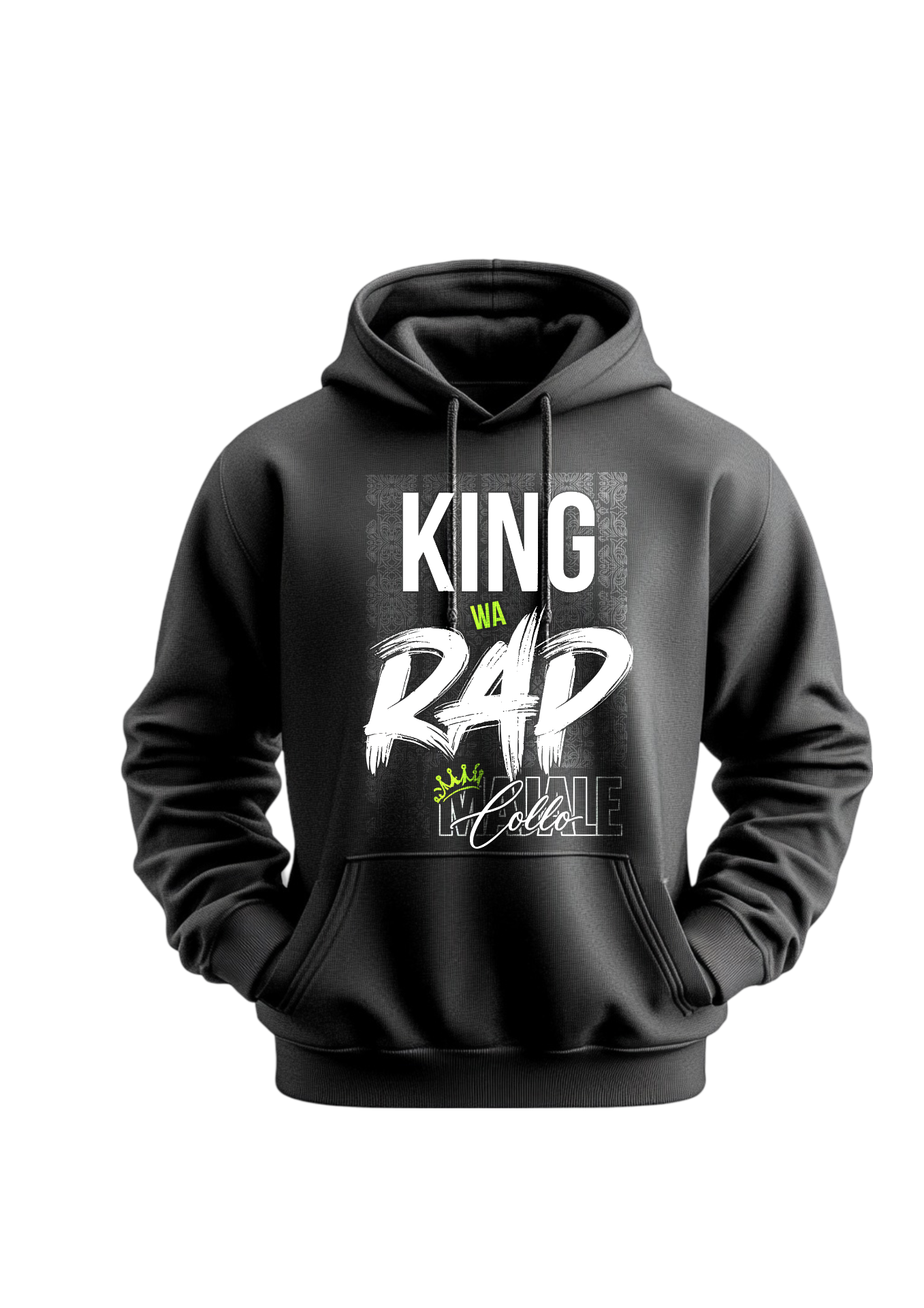 King Wa Rap Hoodie mockup in Black